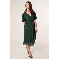 Dark Green Double Angel Sleeve Lace Midi Dress