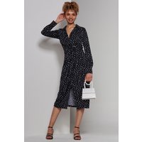 Jolie Moi Women's Becca Long Sleeve Jersey Shirt Dress in Black | Size: 16
