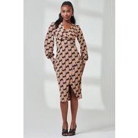 Jolie Moi Women's Print Long Sleeve Jersey Pencil Dress in Stone | Size: 16