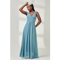 Jolie Moi Women's Pleated Bodice Chiffon Maxi Dress in Pale Green | Size: 14