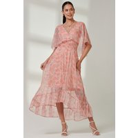 Jolie Moi Women's Frill V-neck Chiffon Maxi Dress in Orange | Size: 12