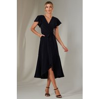 Jolie Moi Women's Marlie Metallic Angel Sleeve Maxi Dress in Navy | Size: 10