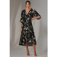 Jolie Moi Women's Rita Ruffle Hem Chiffon Midi Dress in Black | Size: 10