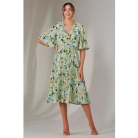 Jolie Moi Women's Pleated Wrap Midi Dress in Light Beige | Size: 8