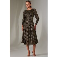 Jolie Moi Women's Puff Sleeve Gold Spotty Midaxi Dress in Black | Size: 16