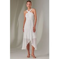 Jolie Moi Women's Cross Neck Frill Hem Maxi Dress in White | Size: 16
