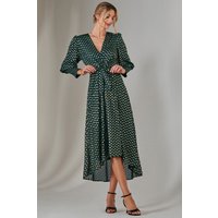 Jolie Moi Women's Metallic Spot Print Puffy Sleeve Maxi Dress in Dark Green | Size: 16