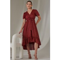 Jolie Moi Women's Petite Short Sleeve Midaxi Dress in Burgundy | Size: 14
