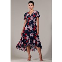 Jolie Moi Women's Petite High-Low Midaxi Dress in Mid Navy | Size: 8