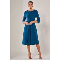 Jolie Moi Women's Roll Collar Long Sleeve Midi Dress in Teal | Size: 12