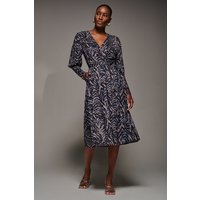 Jolie Moi Women's Mesh Long Puff Sleeve Wrap Midi Dress in Brown | Size: 8