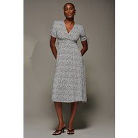 Jolie Moi Women's Jersey Tie Sleeve Wrap Front Midi Dress in White | Size: 10