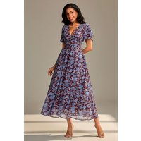 Jolie Moi Women's Layered Angel Sleeved Chiffon Maxi Dress in Blue | Size: 16
