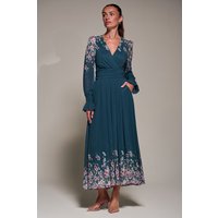 Jolie Moi Women's Mirrored Print Long Sleeve Mesh Maxi Dress in Teal | Size: 10