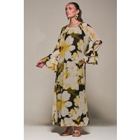 Jolie Moi Women's Chiffon Long Sleeve Shift Maxi Dress in Black | Size: 10