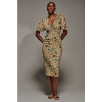Jolie Moi Women's Angel Sleeve Mesh Bodycon Dress in Green | Size: 10