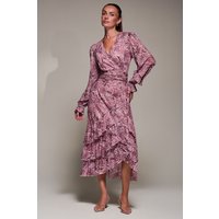 Jolie Moi Women's Long Sleeve Frill Detail Mesh Maxi dress in Pink | Size: 18