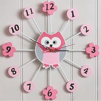 Owl Wall Clock Battery Powered Clock Large Clear Numbers Bedroom Nursery or Playroom 34cm Diameter