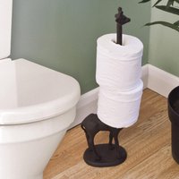 Giraffe Design Toilet Paper Holder Freestanding Cast Iron Novelty Loo Roll Bathroom Stand Holds 2 Rolls H48cm