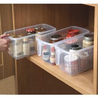 3 x Plastic Kitchen Cupboard Storage Organiser Baskets Handles Each Caddy Measures H14cm x W15cm x D31cm