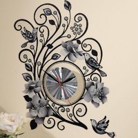 Battery Operated Wall Sticker Clock Swirling Floral Design Home Decoration Measures H40.5 x W29cm