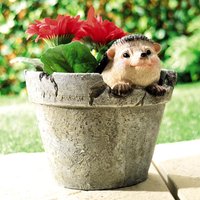 Hedgehog Design Weather Resistant Polyresin Garden Plant Pot Drainage Holes H15cm x 15.5cm Diameter cm x 15.5 cm