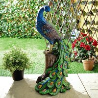 Solar Peacock Ornament Weatherproof Polyresin Outdoor Garden Decoration LED Lights H48cm x W21cm x D18cm