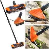 3 1 Garden Brush Telescopic Handle Wide & Narrow Bristle Brush Head & Metal Weeding Spike Patio Decking & Driveways