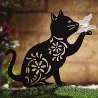 Cat Silhouette Light Up Ornament Solar Powered Garden Stake Light Sculpture Illuminated Butterfly 43 x 33 x 11.5cm