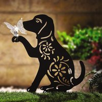 Dog Silhouette Light Up Ornament Solar Powered Garden Stake Light Sculpture Illuminated Butterfly Measures 31 x 30 x 8cm