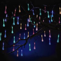 50 LED Solar Powered Droplets Colourful Waterproof Garden String Fairy Lights 2 Modes & 4 Colours 9m Cable