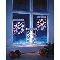 3 x 3D Hanging Snowflake Lights Battery Powered Christmas Themed Window Decoration Each Light Measures H16 x W11.5 x D1cm