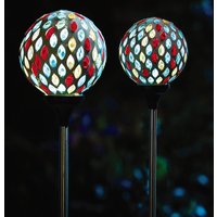 Solar Mosaic Globe Stake Light H75 x 9cm Colourful Outdoor Garden Lighting Borders Pathway Patios Balcony Lawns Pack