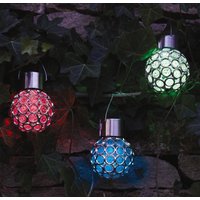 3 x Hanging Solar Powered Changing Ball Lights Outdoor Decorative Garden Lanterns Each 14.5 x 8cm Dia x 8 cm