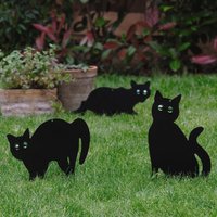 3 x Life Sized Decoy Cats Weatherproof Metal Cat Silhouette Garden Lawn or Fence Decor Deterring Cats Birds & Small Mammals