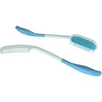 mysmartbuy Long Handled Brush & Comb Set - Lightweight Soft Bristle Styling Hairbrush & Plastic Comb with Ergonomic Handles & Rubber Grips in Blue