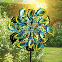 Peacock Feather Wind Spinner Weather Resistant Double Sided Hand Painted Colourful Garden Sculpture Measures H90 x W35 x D15cm