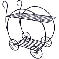 mysmartbuy Metal Garden Cart Plant Stand - 2 Tier Parisian Style Flower Pot Display with 2 Shelves for Home or Garden - H73 x W70 x D34cm in Black