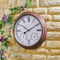 mysmartbuy Vintage Design Garden Clock - Battery Powered Waterproof Wall Clock with Hygrometer & Thermometer - 38cm Diameter in Brown