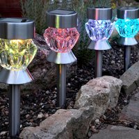4 x Crystal Glass Changing Solar Powered Garden Stake Lights