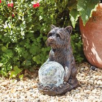 Solar Powered Mystic Dog Garden Ornament LED Crackle Ball Light