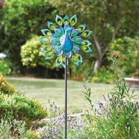 Peacock Wind Spinner Solar Powered LED Crackle Glass Globe