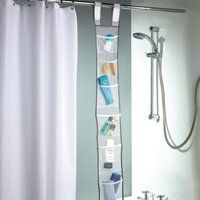 7 Pocket Hanging Shower Caddy Fast Drying & Mildew Resistant Bathroom Organiser Shower Rail Fastening H135 x W17 x D0.5cm