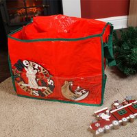 Storage Bag Side Pouch Carry Handles Zipper & 3 Compartments Store Clothes Festive Christmas Decorations Toys Crafts