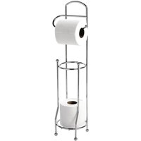 Toilet Roll Store & Holder Freestanding Chrome Finish Metal Wire Bathroom Loo Roll Stand Holds up to 4 Rolls H65 x 15.5cm