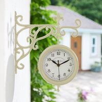 mysmartbuy York Station Wall Mounted Outdoor Garden Quartz Clock & Thermometer in Cream