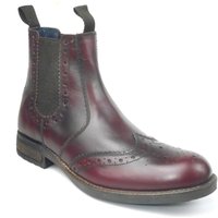 Frank James Men's Chepstow Brogue Leather Chelsea Boots in Burgundy | Size: 11