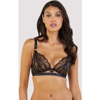 Playful Promises Women's Pip Black Deco Embroidered Caged Plunge Bra | Size: 38E
