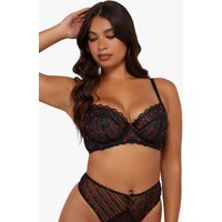 Playful Promises Women's Elodie Black & Red Rosebud Embroidery Balcon Bra | Size: 34F