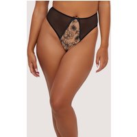 Playful Promises Women's Olivia Contrast Embroidery Thong in Black | Size: 8